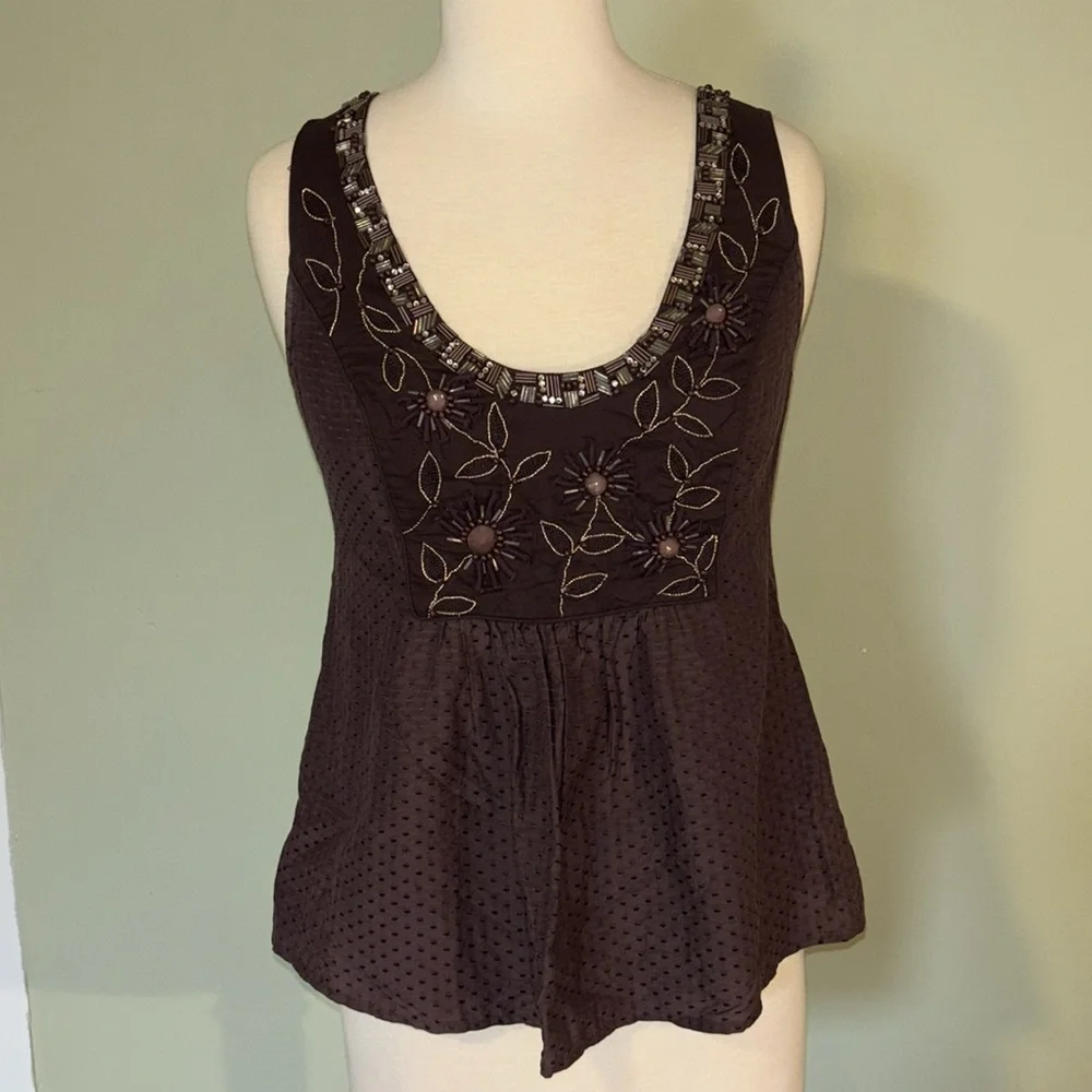 REBECCA TAYLOR beaded embroidered v neck purple women’s top size 4 - Picture 2 of 12
